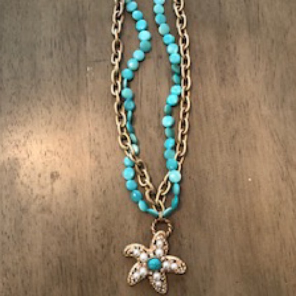 Starfish Gold, Pearl, and Turquoise Necklace - Picture 2 of 3